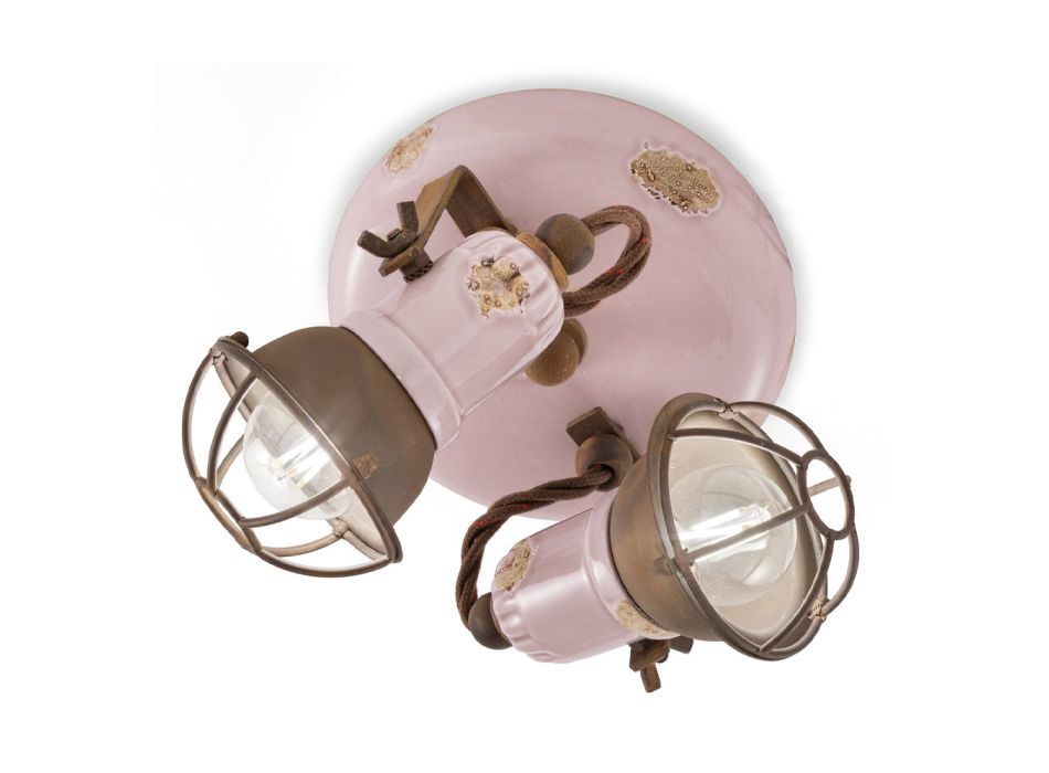 Industrial Ceiling Lamp 2 Spotlights in Iron and Handcrafted Ceramic - Loft Viadurini