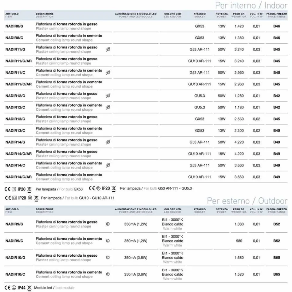 Round ceiling cement or plaster Nadir 12 Aldo Bernardi Viadurini