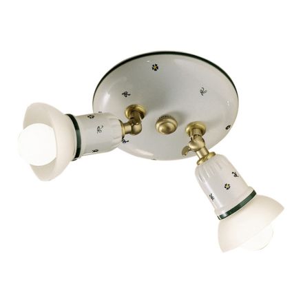 Round Ceiling Lamp 2 or 3 Spotlights Brass and Hand Painted Ceramic - Savona Viadurini
