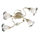 Vintage ceiling lamp 3 or 4 lights in iron, glass and ceramic roses - Siena Viadurini