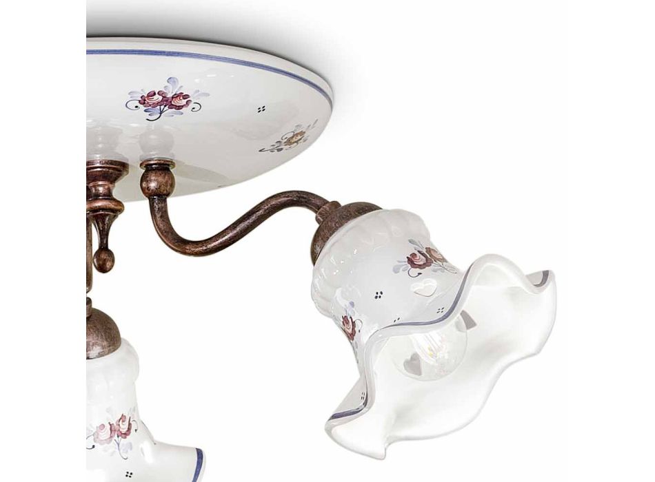 Vintage Artisan Ceiling Lamp in Iron and Hand-Decorated Ceramic - Chieti Viadurini