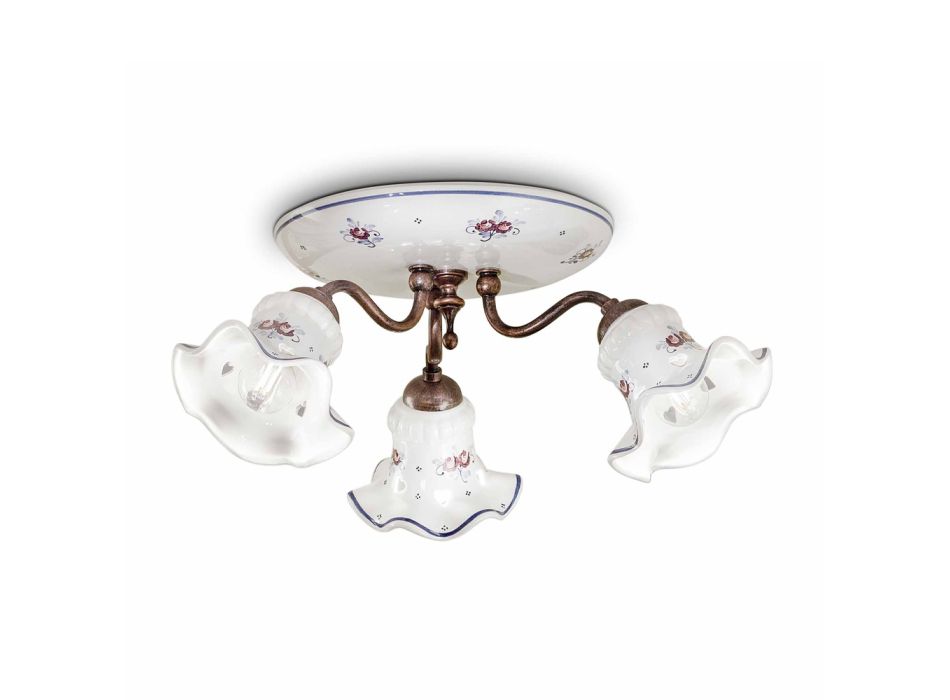 Vintage Artisan Ceiling Lamp in Iron and Hand-Decorated Ceramic - Chieti Viadurini