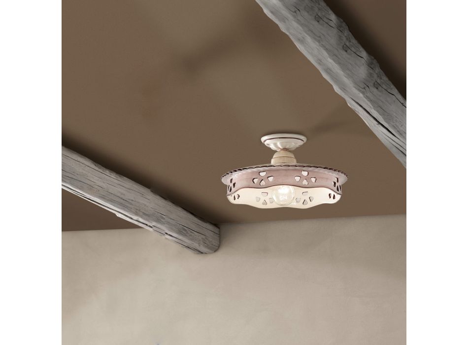 Vintage Ceiling Lamp in Ceramic and Handmade Iron 2 Sizes - Alessandria Viadurini