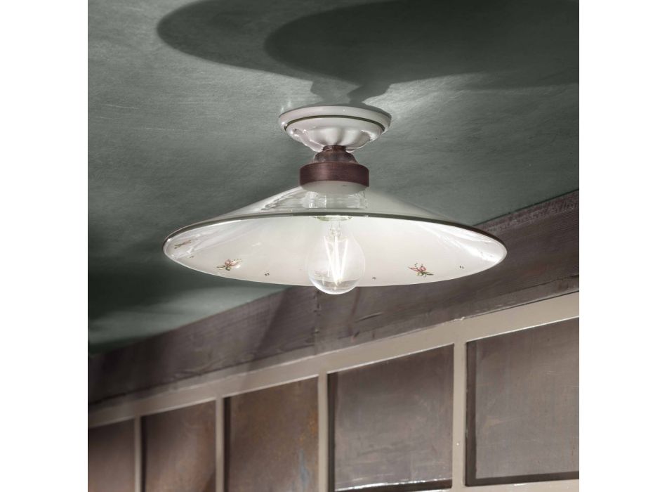 Vintage Ceiling Lamp in Ceramic and Handmade Iron in 3 Sizes - Asti Viadurini