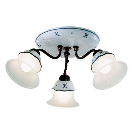 Vintage ceiling lamp in iron, glass and hand-decorated ceramic - Ferrara Viadurini