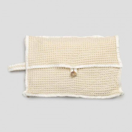 Natural White Honeycomb Cotton Clutch Bag with Mother of Pearl Button - Anteha Viadurini