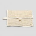 Natural White Honeycomb Cotton Clutch Bag with Mother of Pearl Button - Anteha