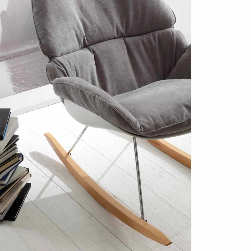 Rocking armchair with soft gray cushion with removable modern Acacia cover Viadurini