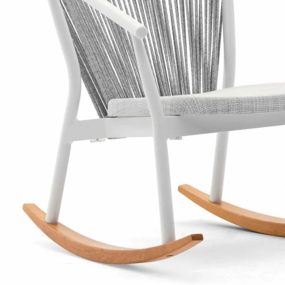 Outdoor Rocking Armchair in Solid Wood and Fabric - Smart by Varaschin Viadurini
