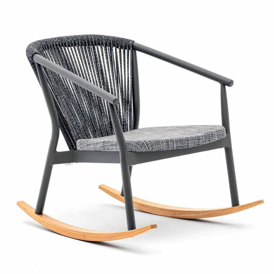 Outdoor Rocking Armchair in Solid Wood and Fabric - Smart by Varaschin Viadurini