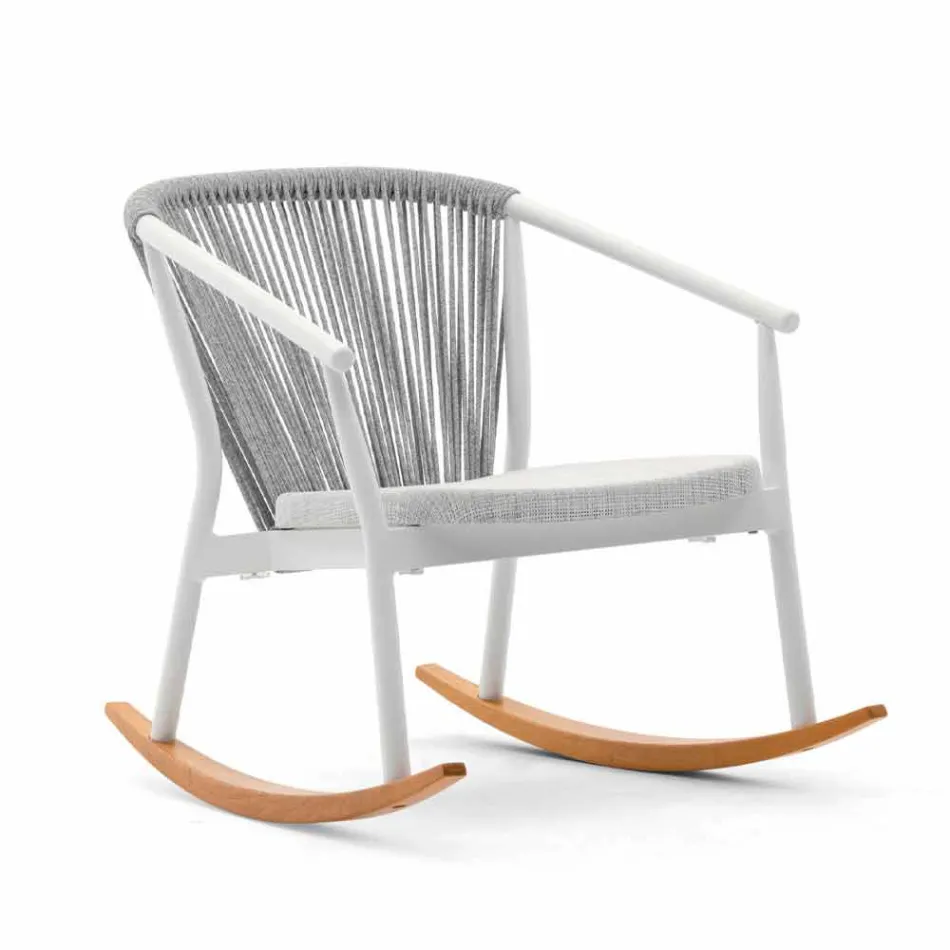 Outdoor Rocking Armchair in Solid Wood and Fabric - Smart by Varaschin Viadurini