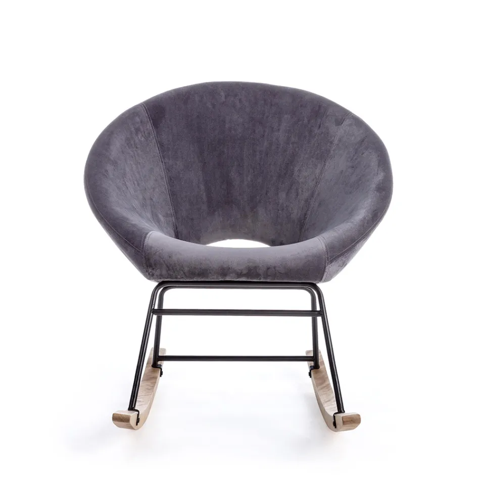 Upholstered Rocking Armchair Velvet Effect Scandinavian Design - Pippy Viadurini