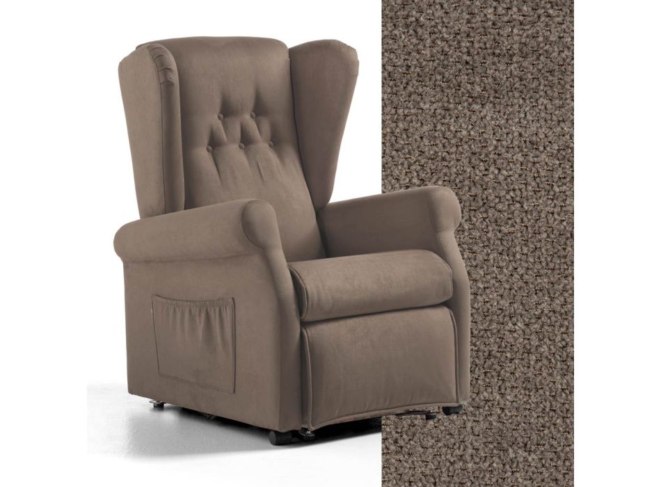Fabric Lift Armchair with Lift, Relax and Bed Functions - Romina Viadurini