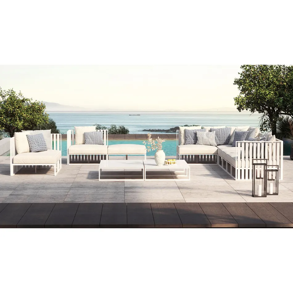 Right Corner Outdoor Armchair in Aluminum and Straps Made in Italy - Juliediv Viadurini