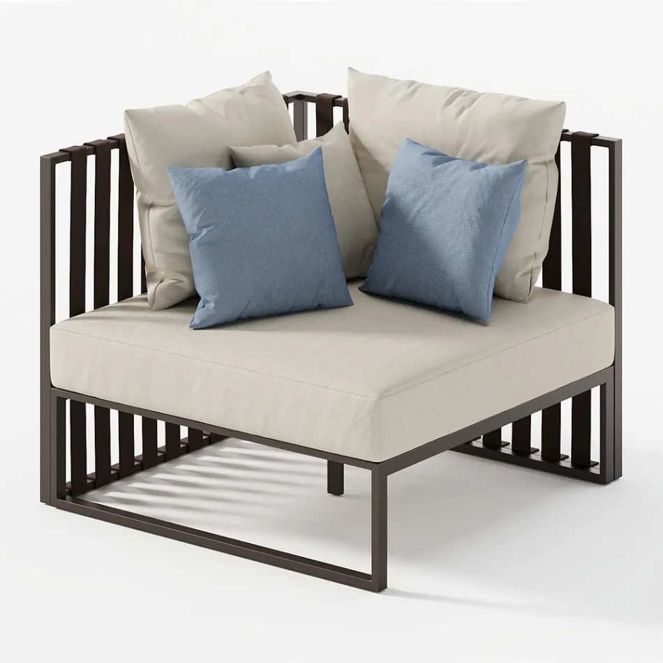 Right Corner Outdoor Armchair in Aluminum and Straps Made in Italy - Juliediv Viadurini