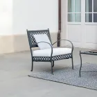 Low Garden Armchair in Galvanized Steel with Armrests Made in Italy - Selvaggia Viadurini