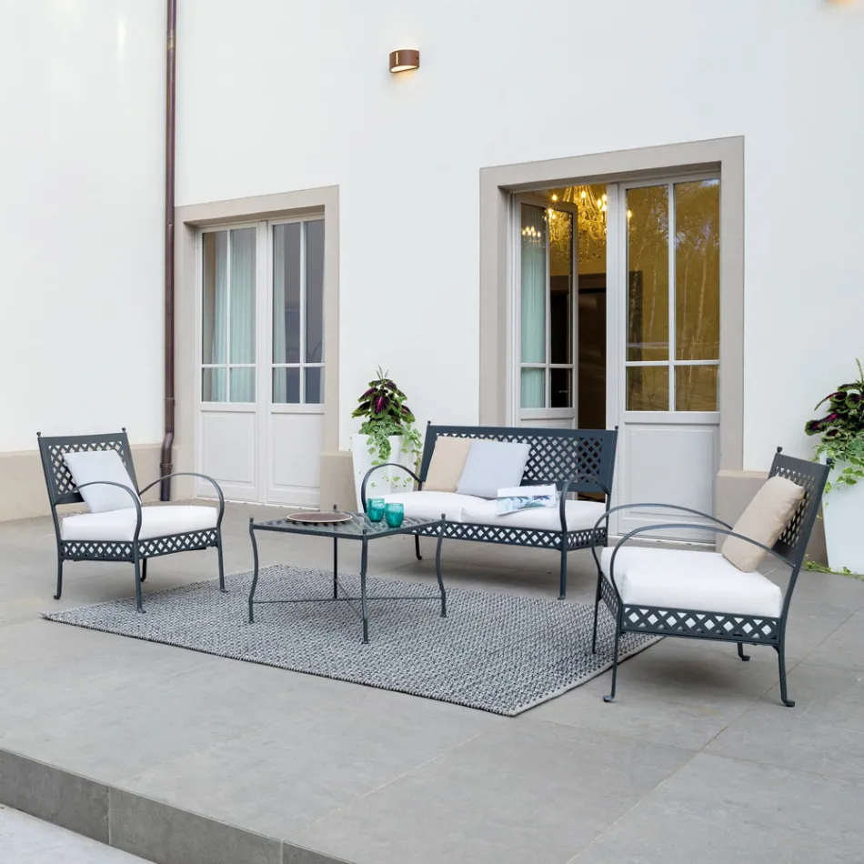 Low Garden Armchair in Galvanized Steel with Armrests Made in Italy - Selvaggia Viadurini