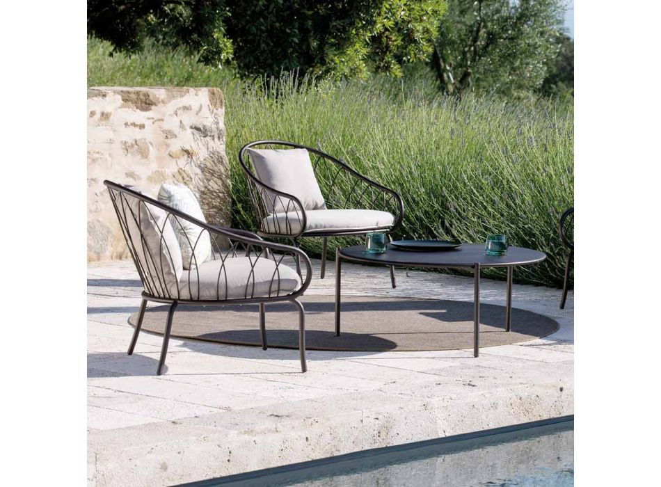 Low Garden Armchair in Metal and Cushion Made in Italy - Fontana Viadurini