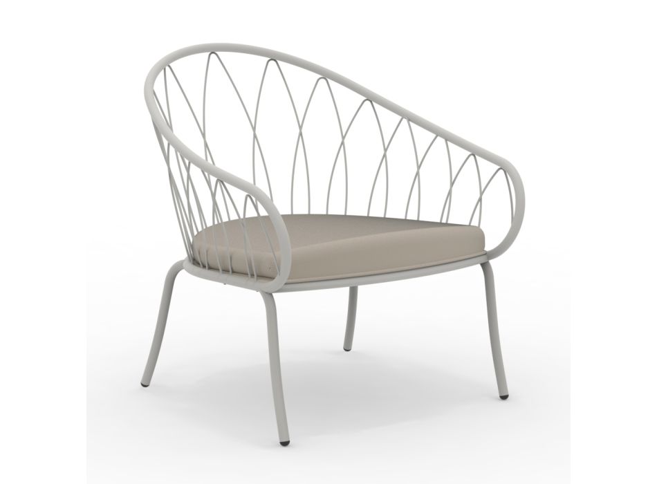 Low Garden Armchair in Metal and Cushion Made in Italy - Fontana Viadurini