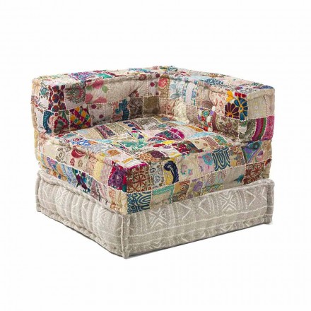 Chaise Longue Armchair of Ethnic Design in Patchwork Cotton, for Living Room - Fiber Viadurini