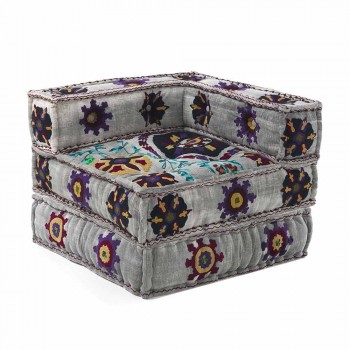 Chaise Longue Armchair of Ethnic Design in Patchwork Cotton, for Living Room - Fiber