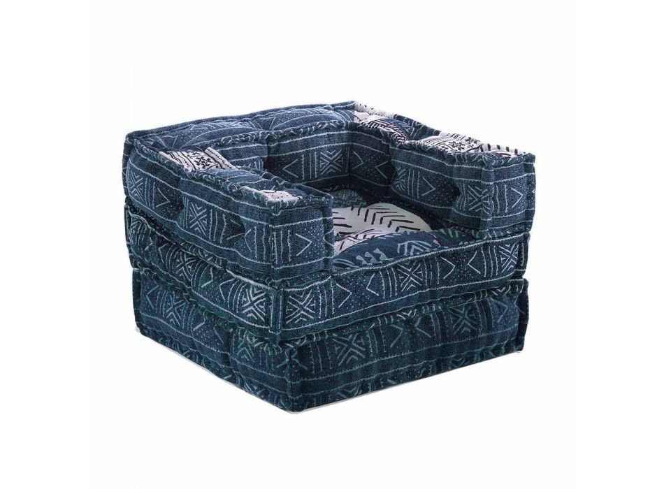 Ethnic Design Chaise Longue Armchair in Gray or Blue Velvet - Fiber Viadurini