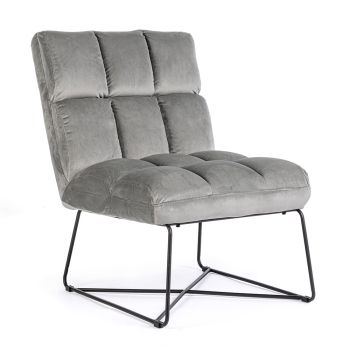 Classic Armchair in Steel and Upholstered Seat in 2 Color Velvet - Guire