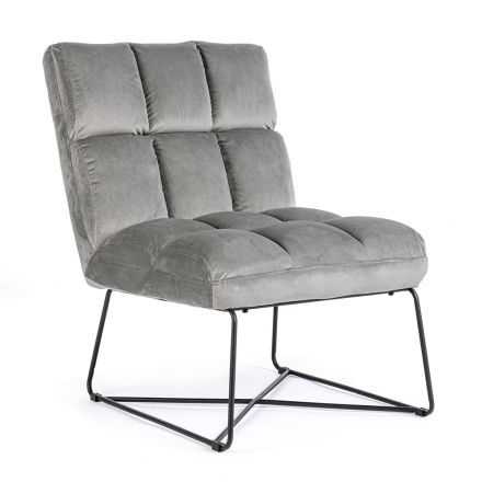 Classic Armchair in Steel and Upholstered Seat in 2 Color Velvet - Guire Viadurini