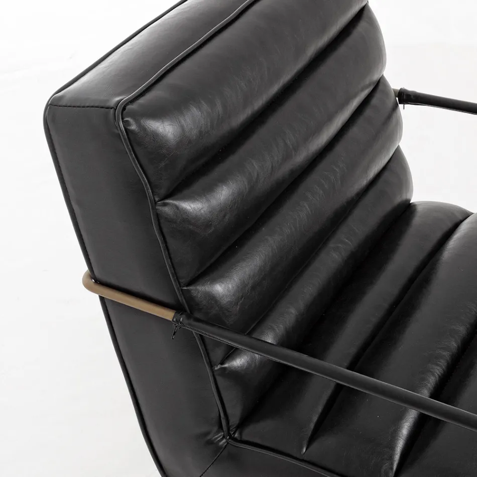 Classic Armchair in Steel and Faux Leather Brown or Black Design - Kendy Viadurini