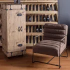 Classic Armchair in Steel and Faux Leather Brown or Black Design - Kendy Viadurini