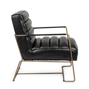 Classic Armchair in Steel and Faux Leather Brown or Black Design - Kendy