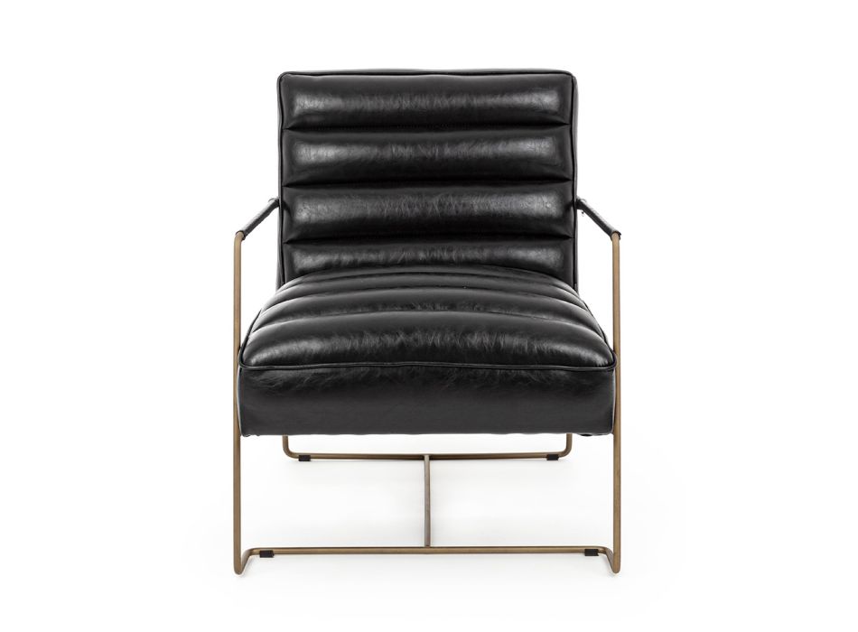 Classic Armchair in Steel and Faux Leather Brown or Black Design - Kendy