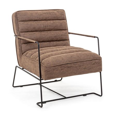 Classic Armchair in Steel and Faux Leather Brown or Black Design - Kendy Viadurini