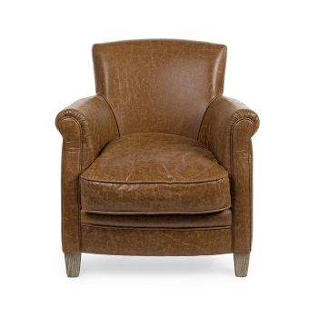 Classic Armchair in Oak Wood and Brown Eco-leather Homemotion - Vegas