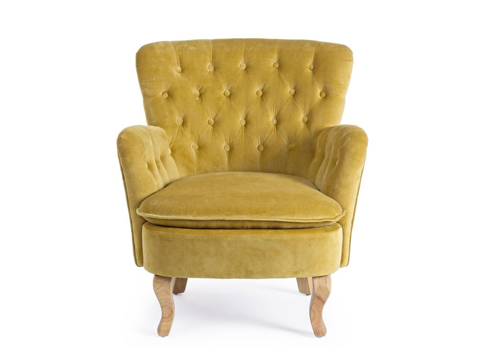 Classic Armchair in Wood and Padded Seat in Quilted Cotton - Monny