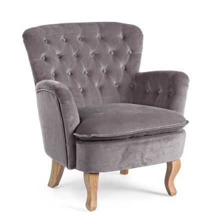 Classic Armchair in Wood and Padded Seat in Quilted Cotton - Monny Viadurini