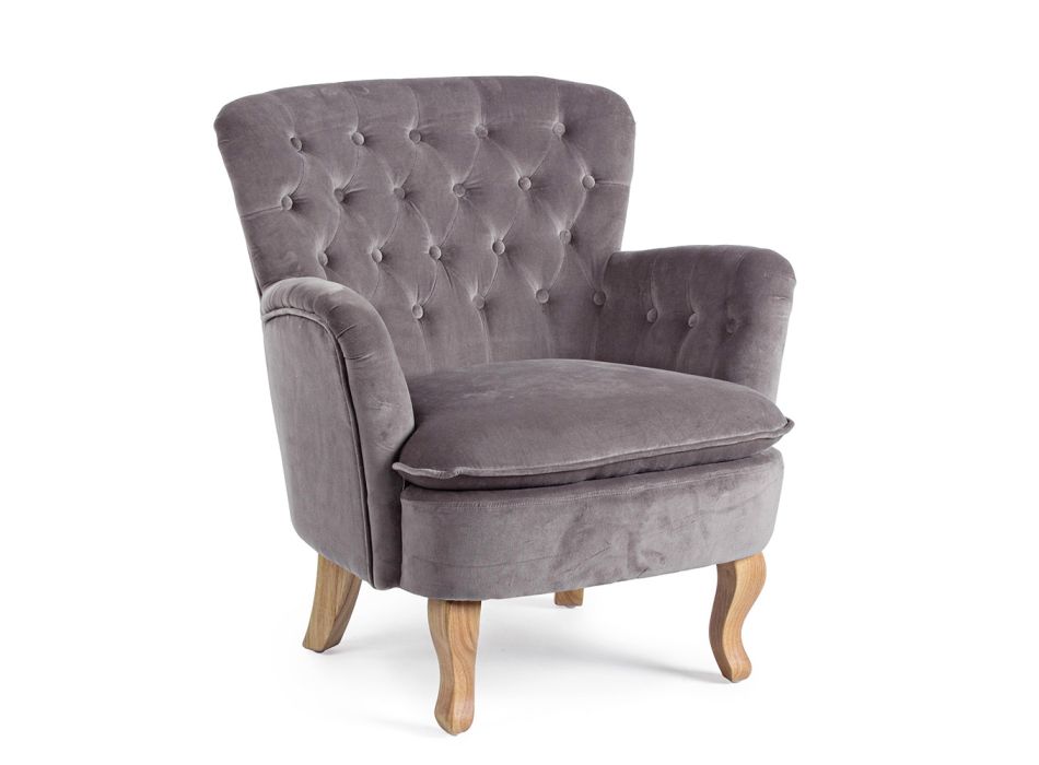 Classic Armchair in Wood and Padded Seat in Quilted Cotton - Monny