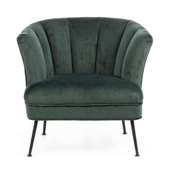 Classic Armchair in Pine Wood and Gray or Green Velvet Effect - Sammy