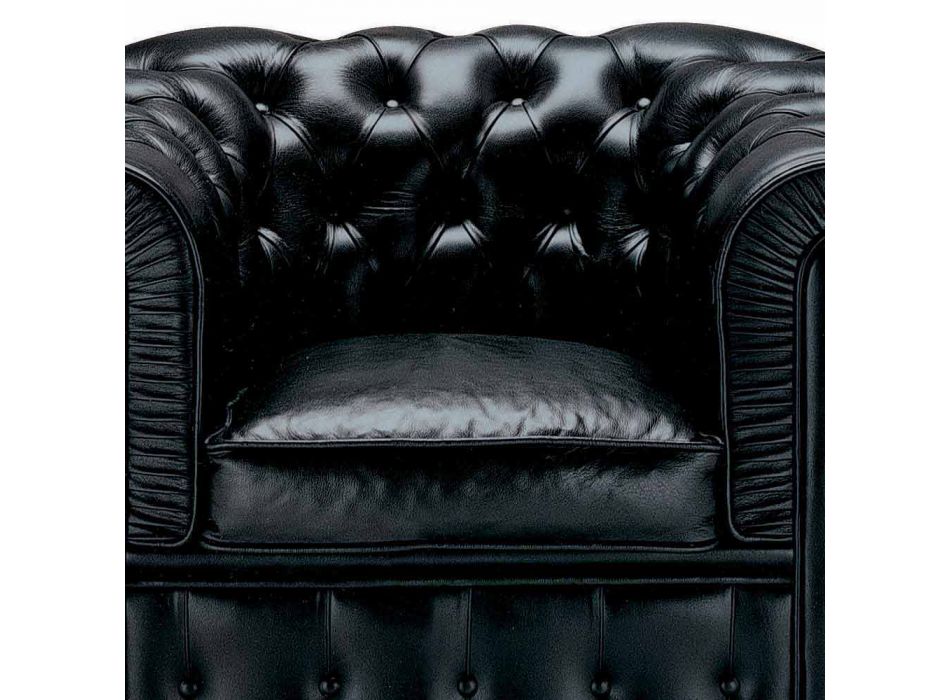 Classic Armchair Covered in Leather with Wooden Feet Made in Italy - Idra