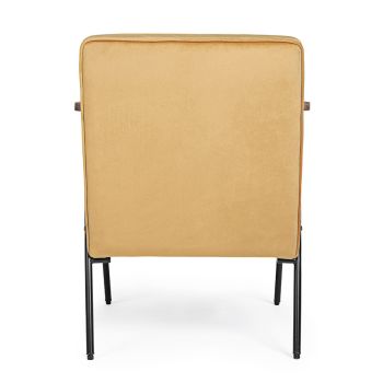 Armchair with Wood and Steel Armrests Velvet Effect Seat - Balencia