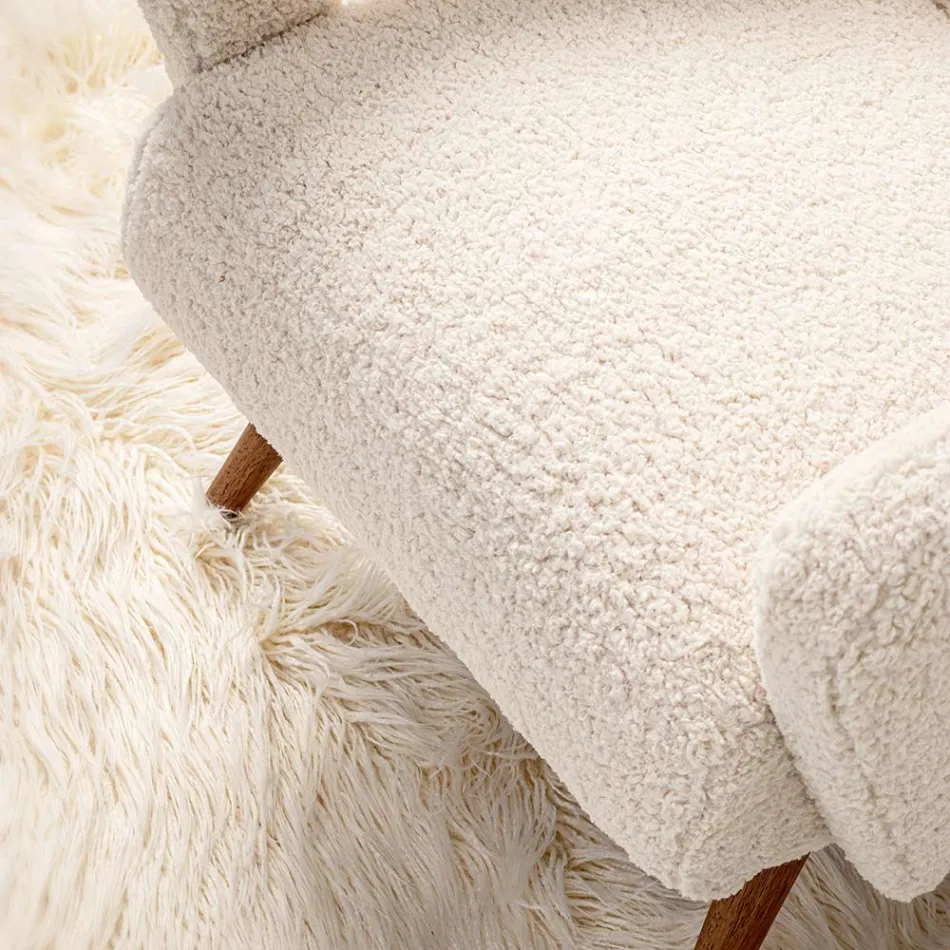 Armchair with Armrests in Rubberwood and Wool Effect Seat - Patrizia Viadurini