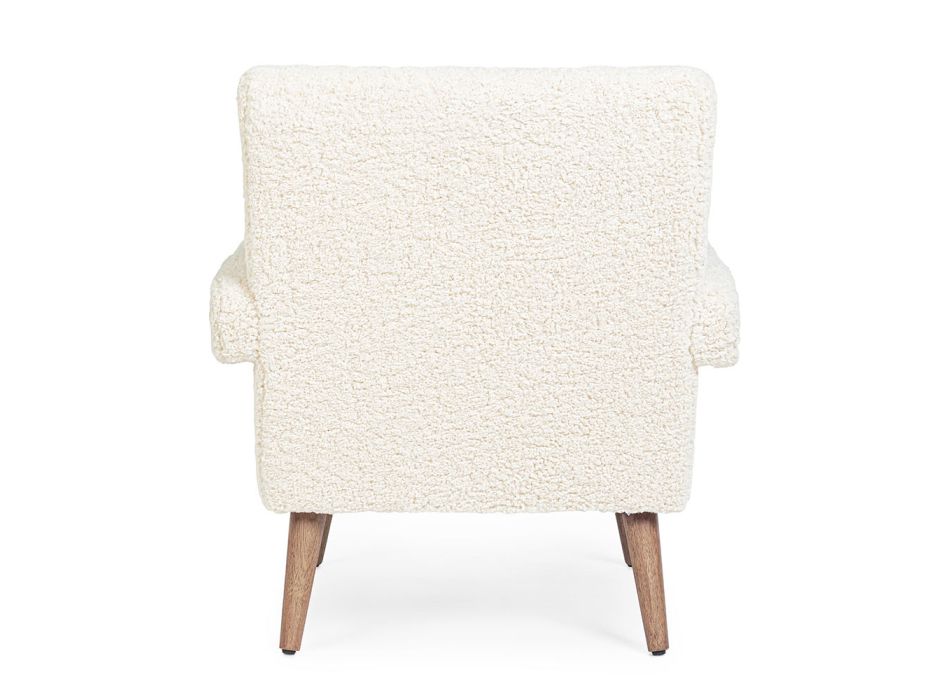 Armchair with Armrests in Rubberwood and Wool Effect Seat - Patrizia