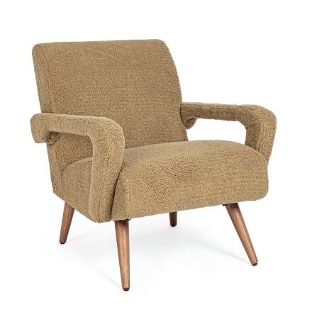 Armchair with Armrests in Rubberwood and Wool Effect Seat - Patrizia Viadurini