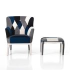 Armchair with Pouf in Patchwork Fabric - Bromo Viadurini