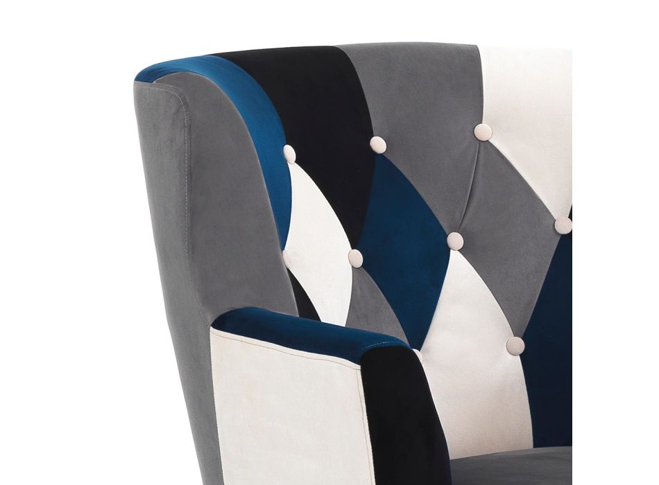 Armchair with Pouf in Patchwork Fabric - Bromo Viadurini