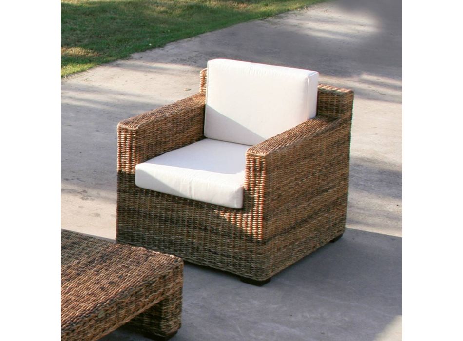 Armchair with Natural Banana Weaving Structure and Ecru Cushions - Dish Viadurini