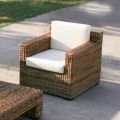 Armchair with Natural Banana Weaving Structure and Ecru Cushions - Dish