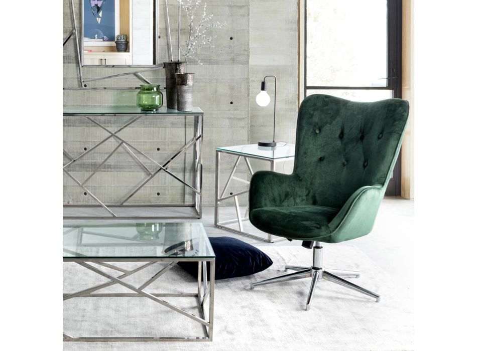 Armchair with Adjustable Structure in Chromed Steel and Velvet - Giulia