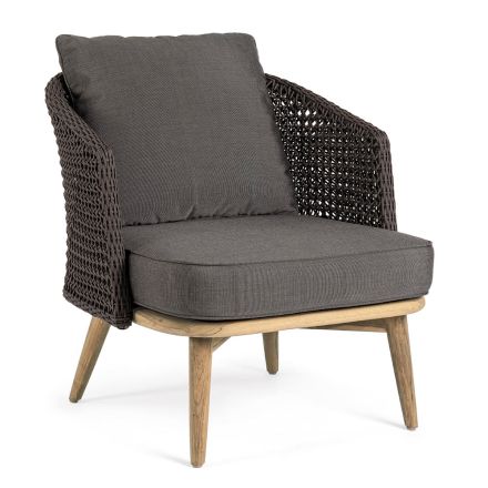 Outdoor Armchair with Rope Backrest and Teak Legs, Homemotion - Chantall Viadurini