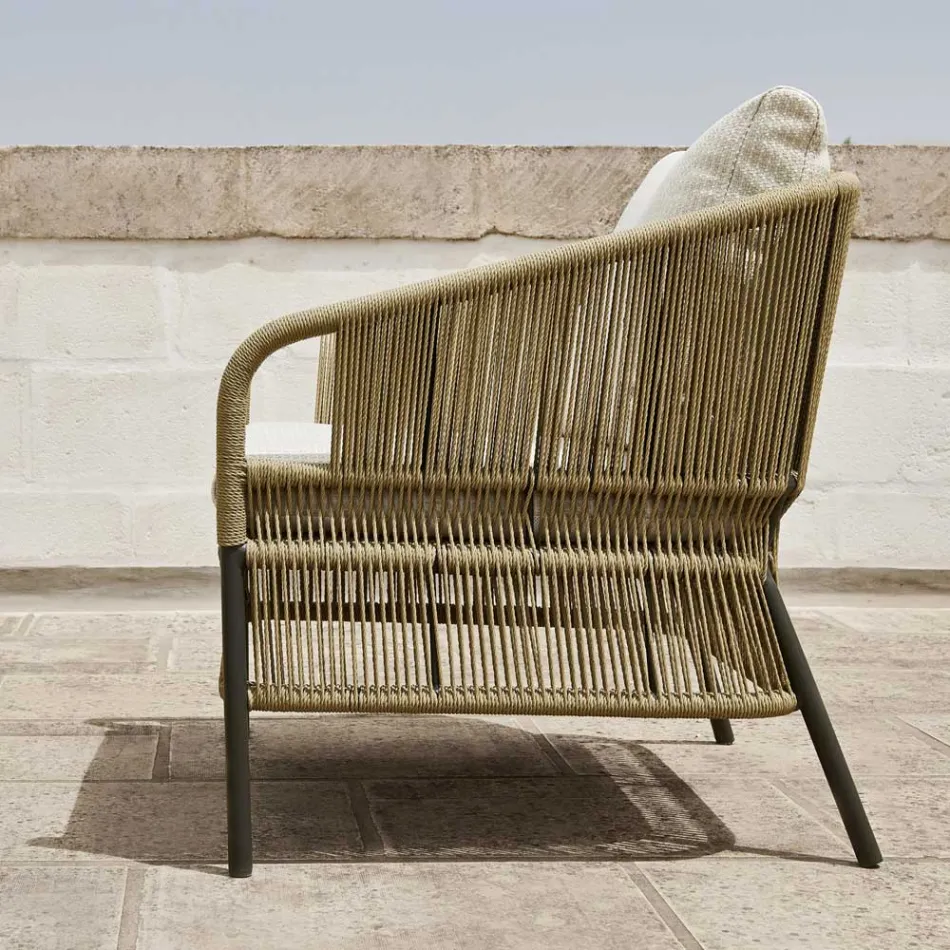 Outdoor Armchair with Woven Seat and Cushions - Cricket by Varaschin Viadurini